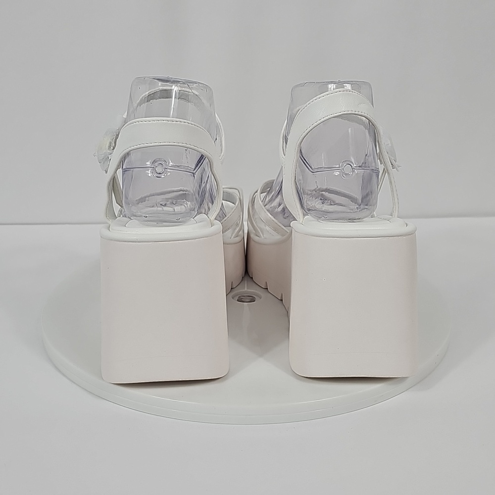NIB Steve Madden Vaultt Platform Wedge Sandals Strappy Caged Chunky Heel White 9 - Picture 7 of 16